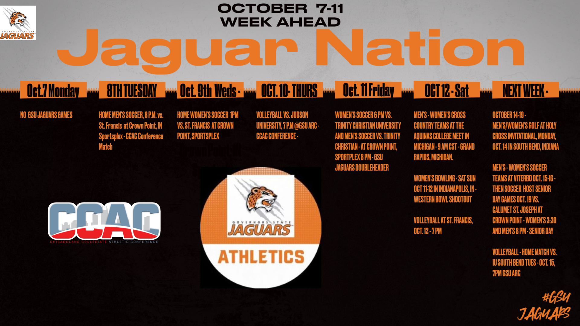 2024 JAGUAR NATION WEEKLY SCHEDULE